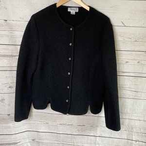 Vintage Dean Of Scotland Boiled Wool Cardigan Medium Chunky Black M Gorgeous
